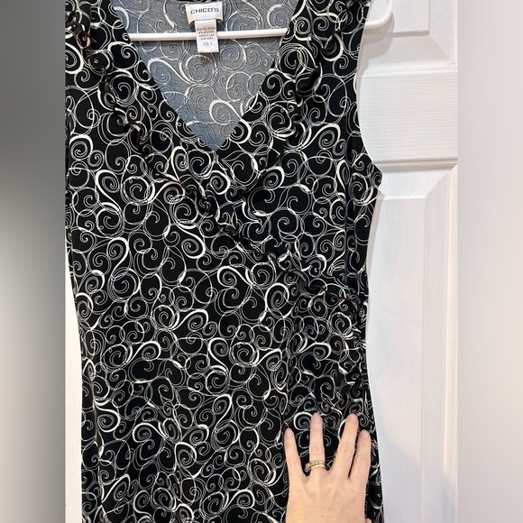 Chico's Side Cinch Sleeveless Dress Ruffle V Neck Faux Wrap Women's Size 1 M - Picture 5 of 7
